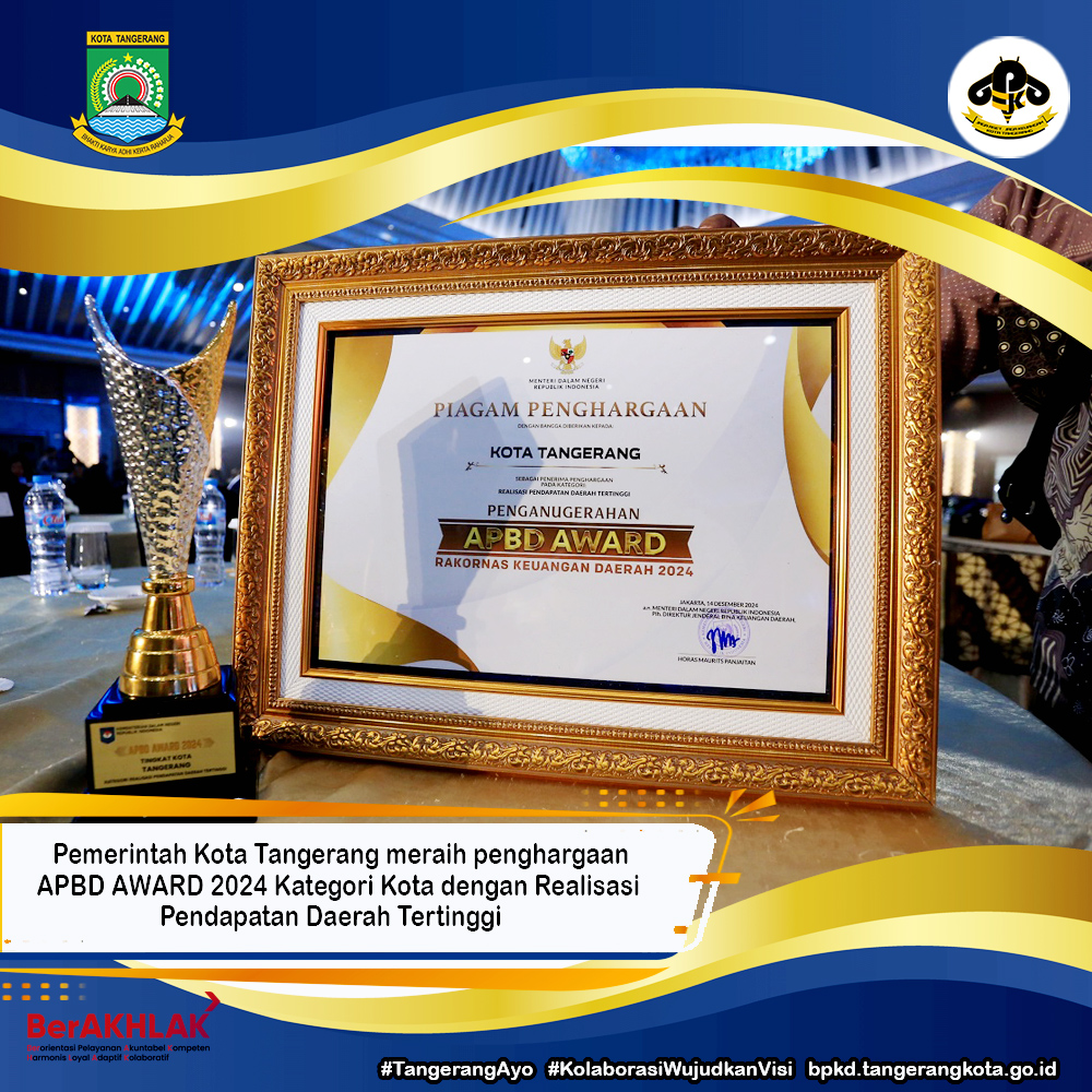 Pemerintah Kota Tangerang berhasil meraih penghargaan APBD Award 2024 atas capaiannya sebagai satu dari Lima Kota dengan realisasi pendapatan daerah tertinggi di tahun anggaran 2023-2024.  Penghargaan diserahkan langsung oleh Wakil Menteri Dalam Negeri, B