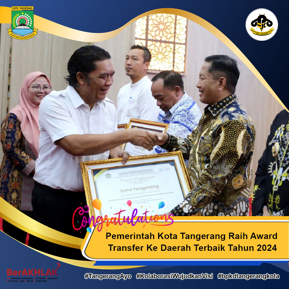 Pemerintah Kota Tangerang meraih penghargaan Pemerintah Daerah dengan Realisasi Transfer Ke Daerah Terbaik Tahun 2024 dari Kementerian Keuangan Direktorat Jenderal Perbendaharaan Kanwil Provinsi Banten.  Dalam kesempatan tersebut Sekretaris Daerah Herman 